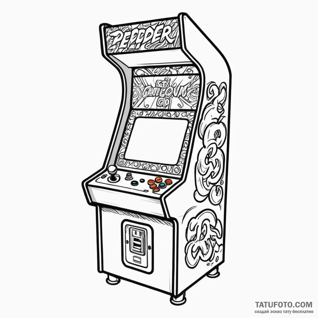 Arcade cabinet with 'insert coin to play' scr... - эскиз тату (№1750659768_1, 23.06.2025 06:22) — Tatufoto.com