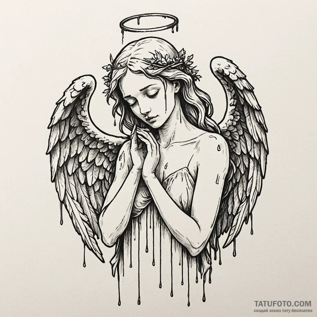 Statue of an angel weeping tears of blood, ta... - эскиз тату (№1750659946_1, 23.06.2025 06:25) — Tatufoto.com