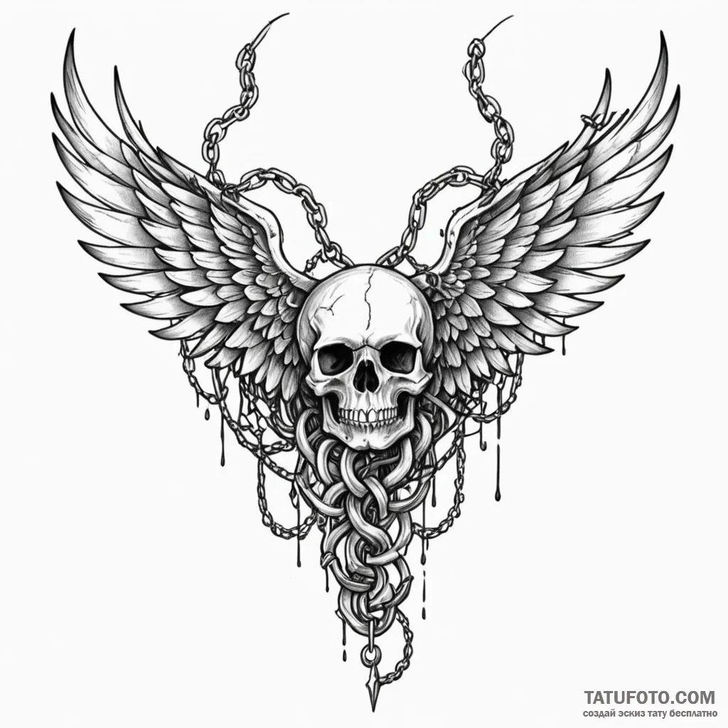 Fractured wings wrapped in chains, tattoo dra... - эскиз тату (№1750660850_0, 23.06.2025 06:40) — Tatufoto.com