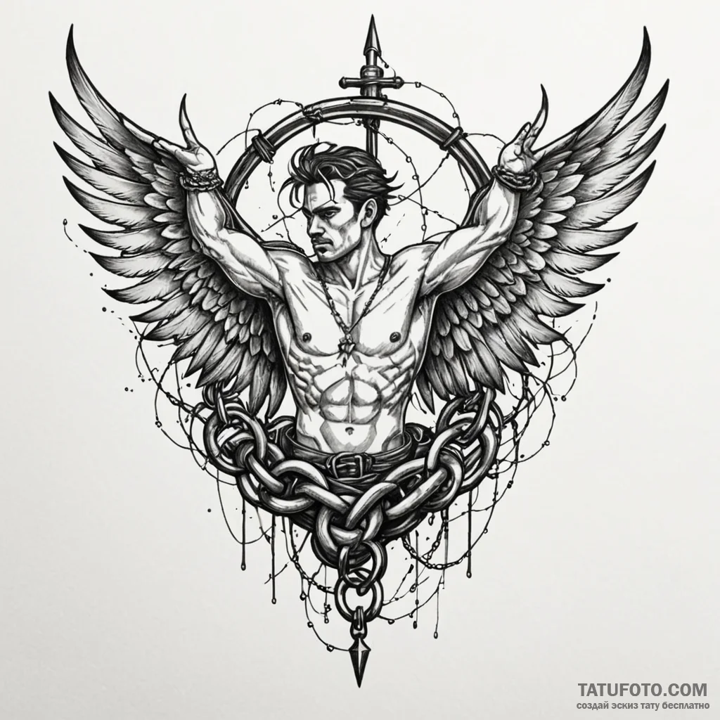 Fractured wings wrapped in chains, tattoo dra... - эскиз тату (№1750660850_1, 23.06.2025 06:40) — Tatufoto.com