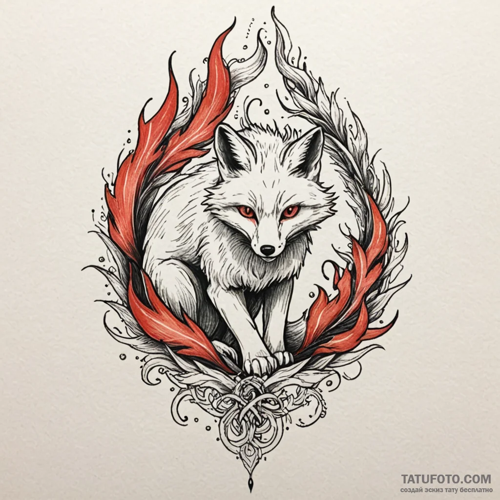 Fox with nine tails, each tipped with a diffe... - эскиз тату (№1750661467_0, 23.06.2025 06:51) — Tatufoto.com