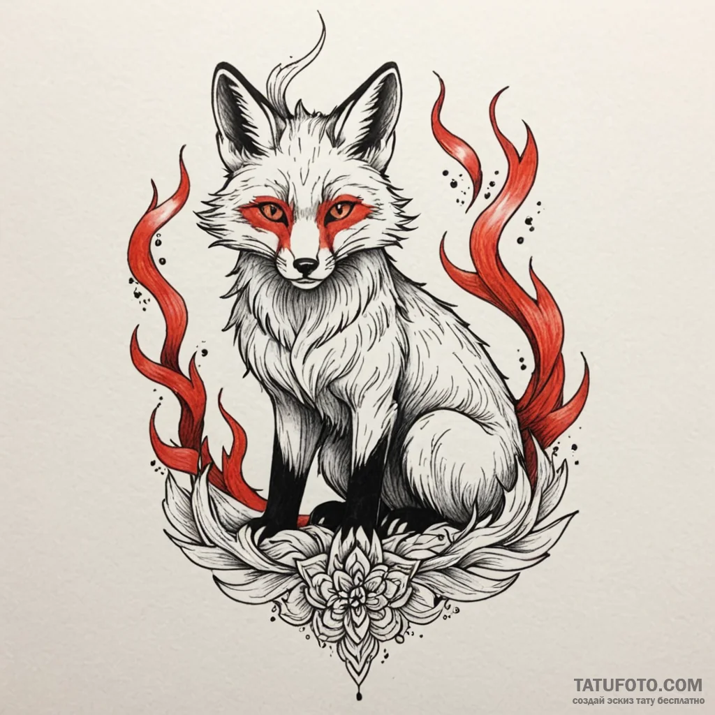 Fox with nine tails, each tipped with a diffe... - эскиз тату (№1750661467_1, 23.06.2025 06:51) — Tatufoto.com