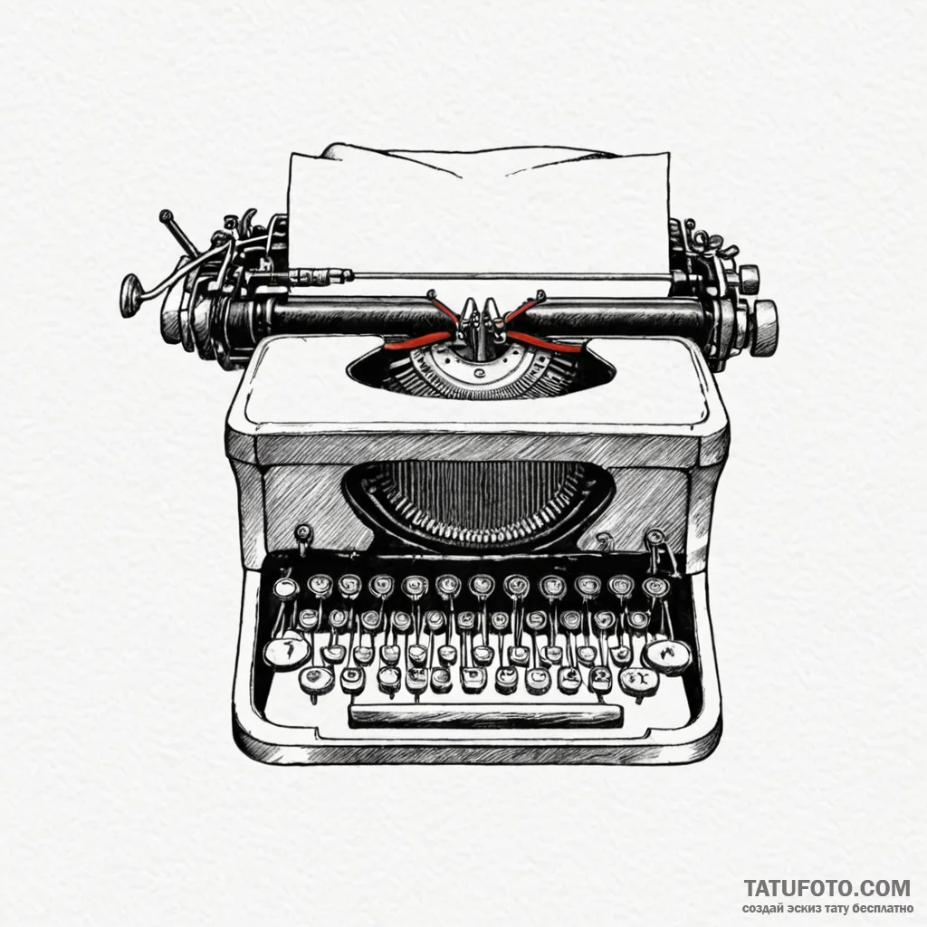 Typewriter, tattoo sketch design, black and r... - эскиз тату (№1750661557_0, 23.06.2025 06:52) — Tatufoto.com