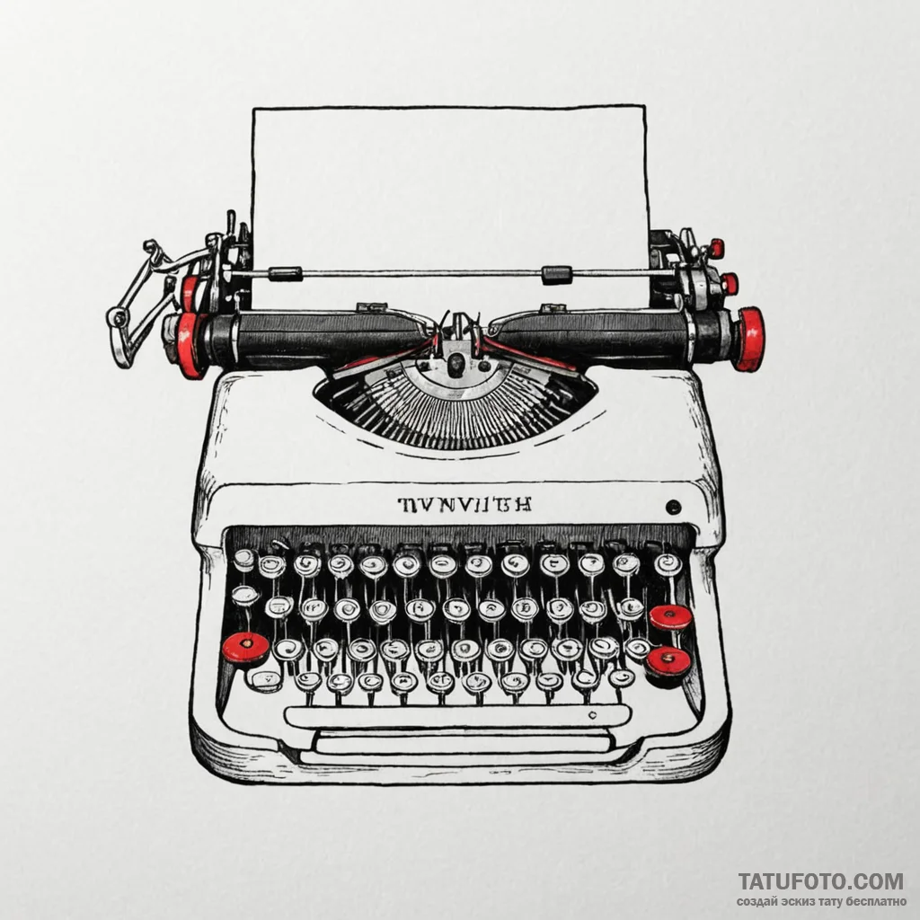 Typewriter, tattoo sketch design, black and r... - эскиз тату (№1750661557_1, 23.06.2025 06:52) — Tatufoto.com