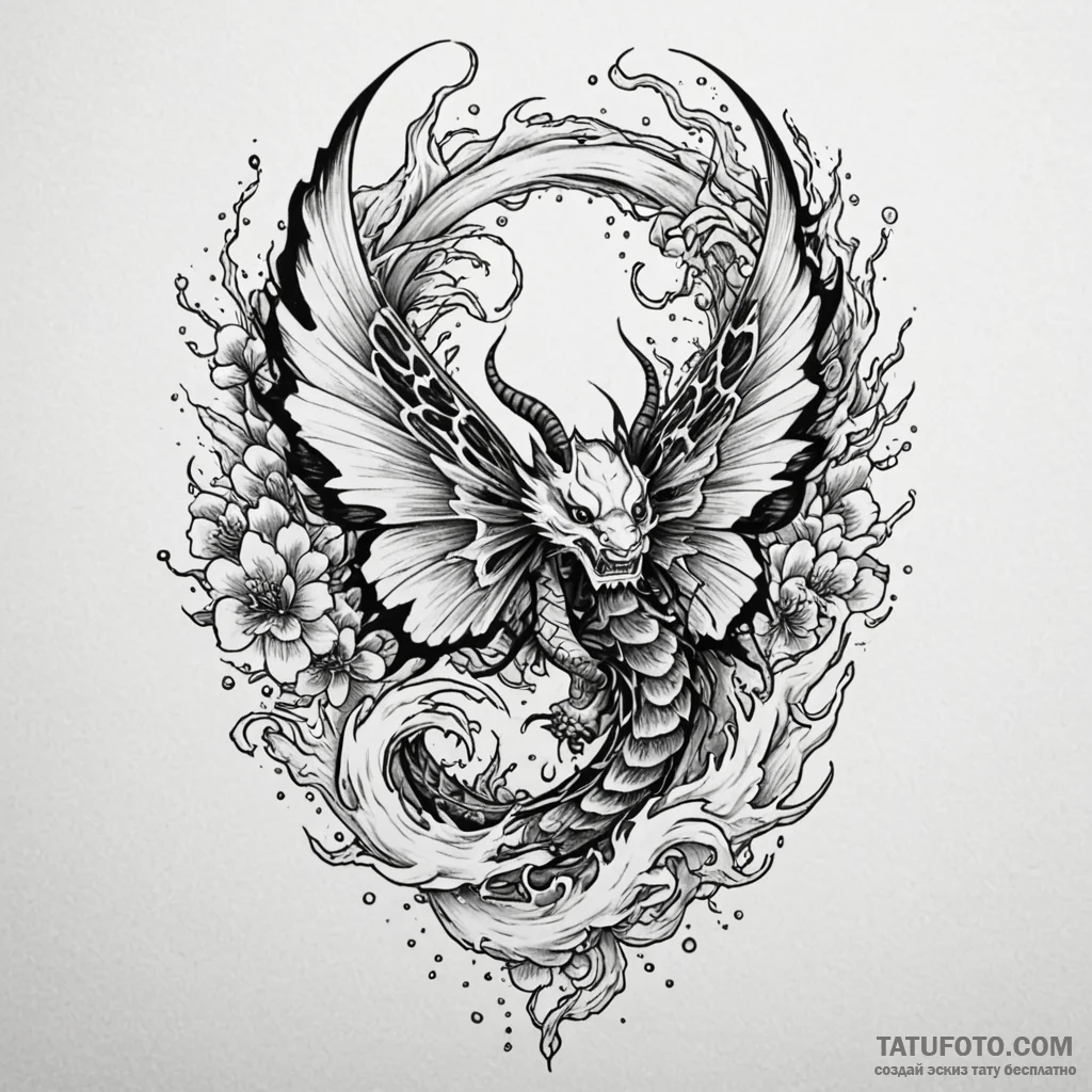 Apocalyptic butterfly with burning wings, ink... - эскиз тату (№1750662445_1, 23.06.2025 07:07) — Tatufoto.com