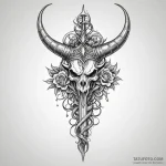 Horned dagger crowned with bone, tattoo line… — эскиз тату (№1750662718_0, 23.06.2025 07:11) — Tatufoto.com