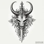 Horned dagger crowned with bone, tattoo line… — эскиз тату (№1750662718_1, 23.06.2025 07:11) — Tatufoto.com