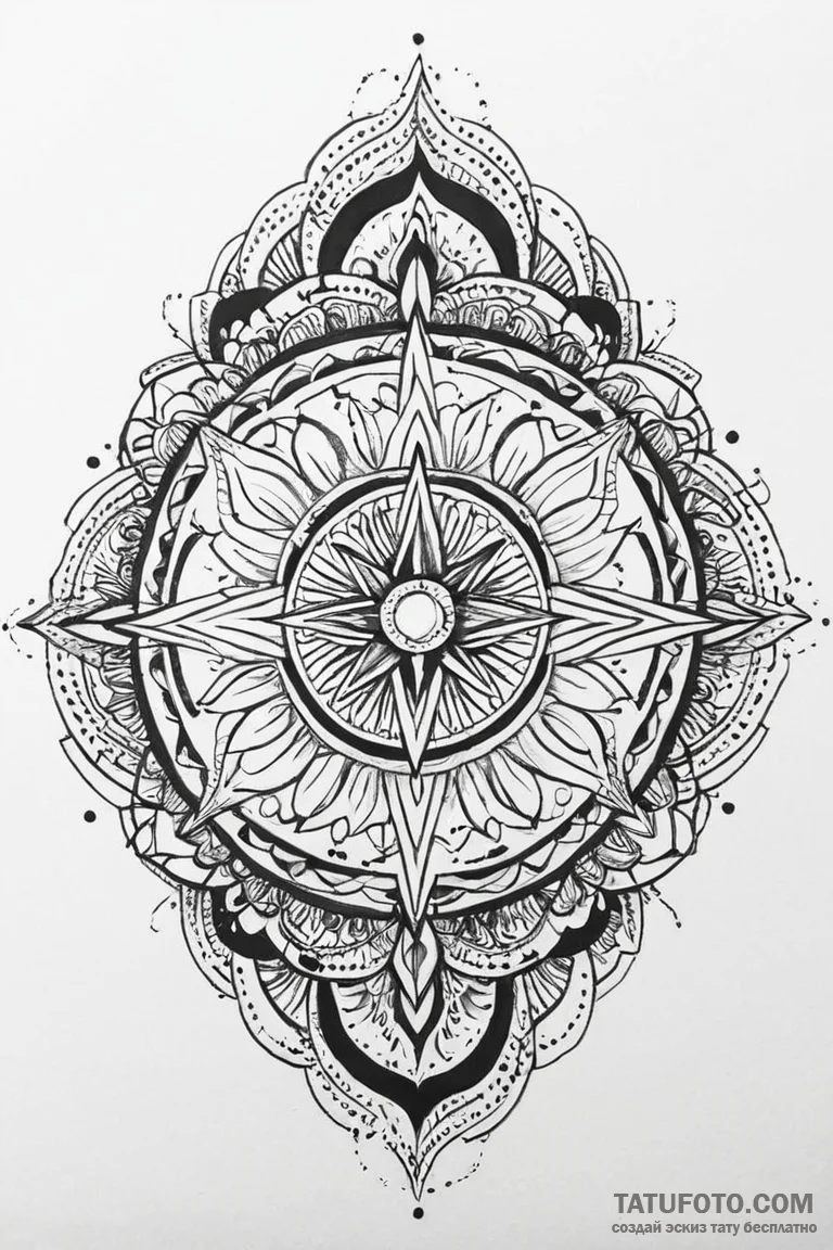 Quasar erupting from the center of a mandala,... - эскиз тату (№1750669786_1, 23.06.2025 09:09) — Tatufoto.com