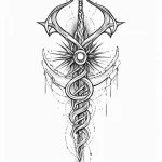 Relic trident beneath spectral tide, artistic… — эскиз тату (№1750670796_0, 23.06.2025 09:26) — Tatufoto.com