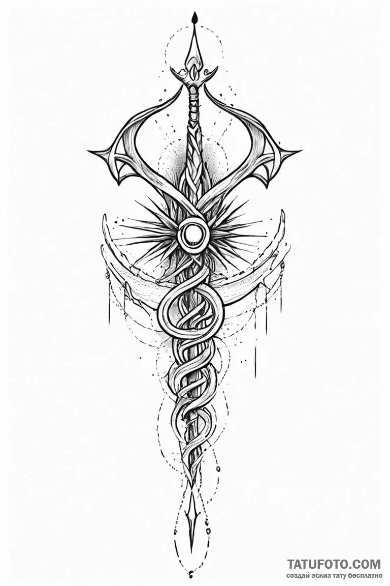 Relic trident beneath spectral tide, artistic... - эскиз тату (№1750670796_0, 23.06.2025 09:26) — Tatufoto.com