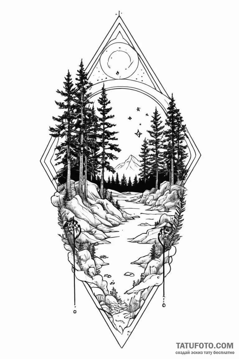Astral gate opening in forest, tattoo drawing... - эскиз тату (№1750671414_0, 23.06.2025 09:36) — Tatufoto.com