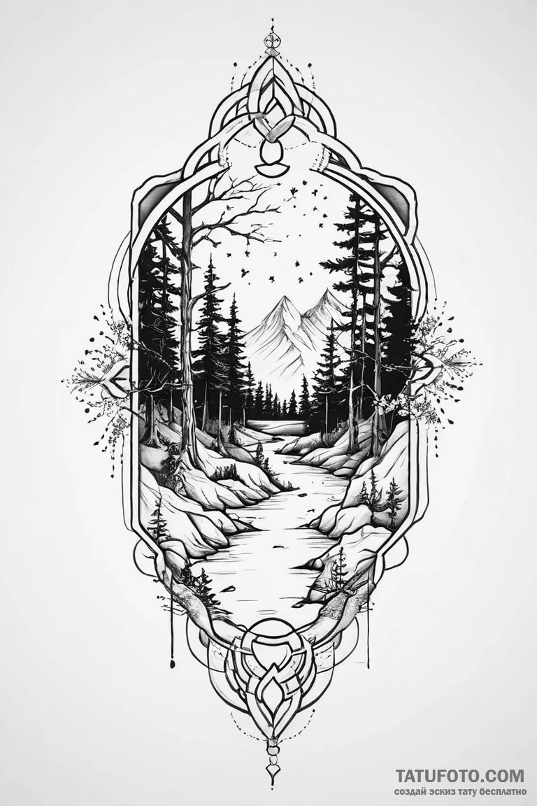 Astral gate opening in forest, tattoo drawing... - эскиз тату (№1750671414_1, 23.06.2025 09:36) — Tatufoto.com