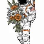 Astronaut holding a bouquet of flowers, tatto… — эскиз тату (№1750672512_0, 23.06.2025 09:55) — Tatufoto.com