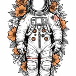 Astronaut holding a bouquet of flowers, tatto… — эскиз тату (№1750672512_1, 23.06.2025 09:55) — Tatufoto.com
