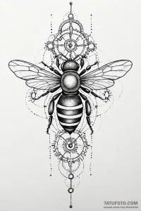 Mechanical bee with intricate gear-wings, tat... - эскиз тату (№1750673189_1, 23.06.2025 10:06) — Tatufoto.com