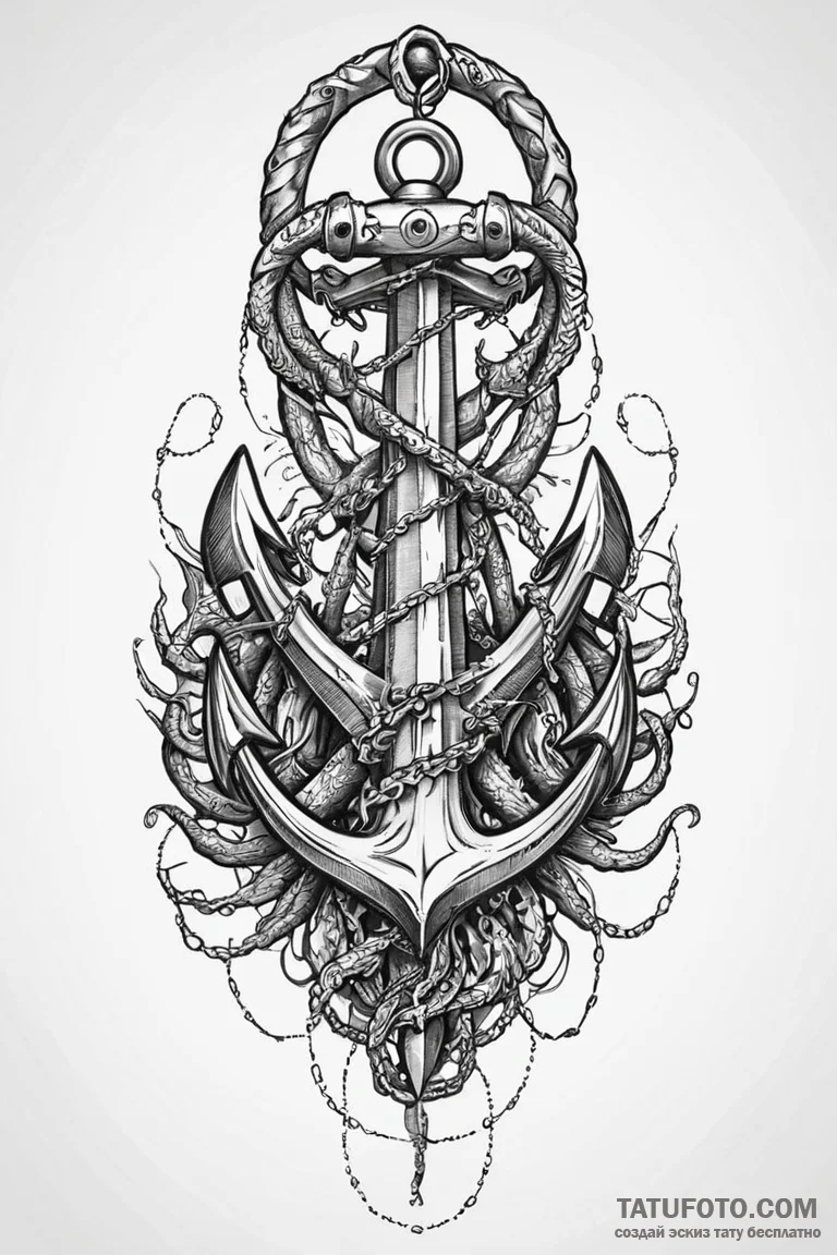 Kraken clutching ancient anchor, tattoo sketc... - эскиз тату (№1750673271_0, 23.06.2025 10:07) — Tatufoto.com