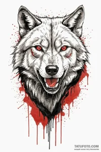 Apex predator wolf with bloodied fur, ink ill... - эскиз тату (№1750673375_1, 23.06.2025 10:09) — Tatufoto.com