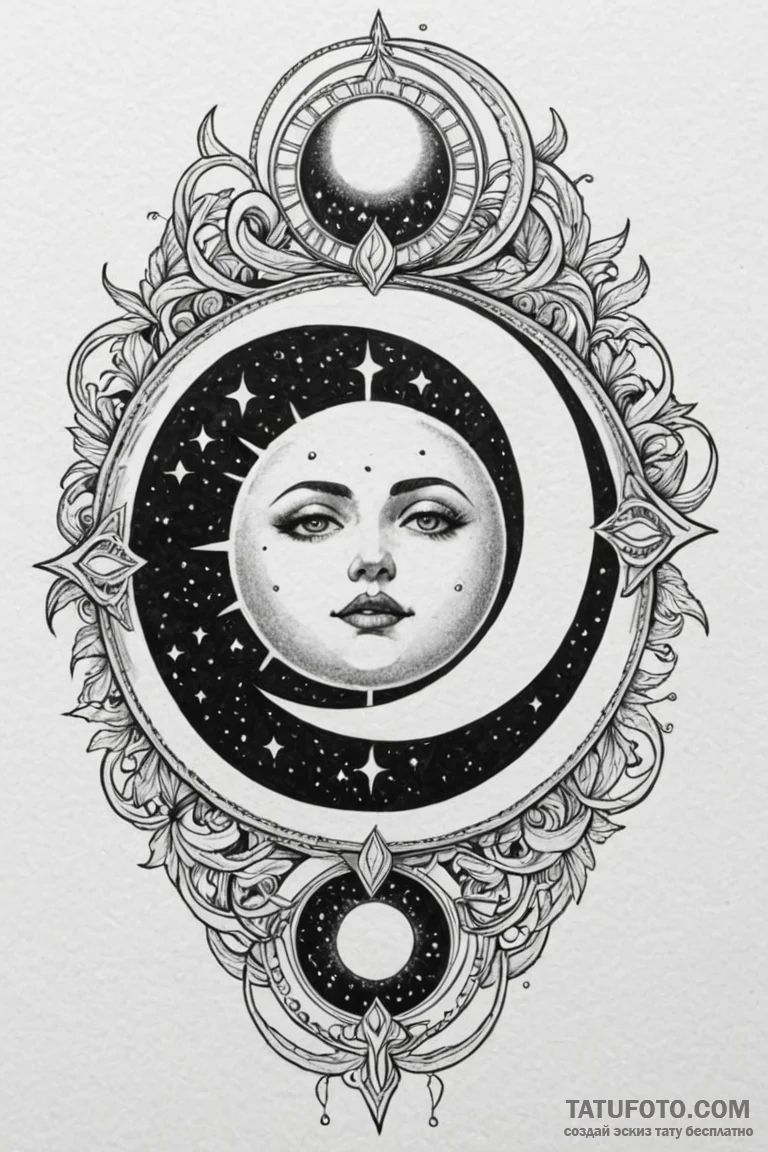 Zenith of a solar eclipse, tattoo sketch desi... - эскиз тату (№1750673467_0, 23.06.2025 10:11) — Tatufoto.com