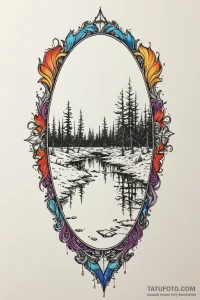 A detailed broken mirror reflection, distorte... - эскиз тату (№1750674172_1, 23.06.2025 10:22) — Tatufoto.com