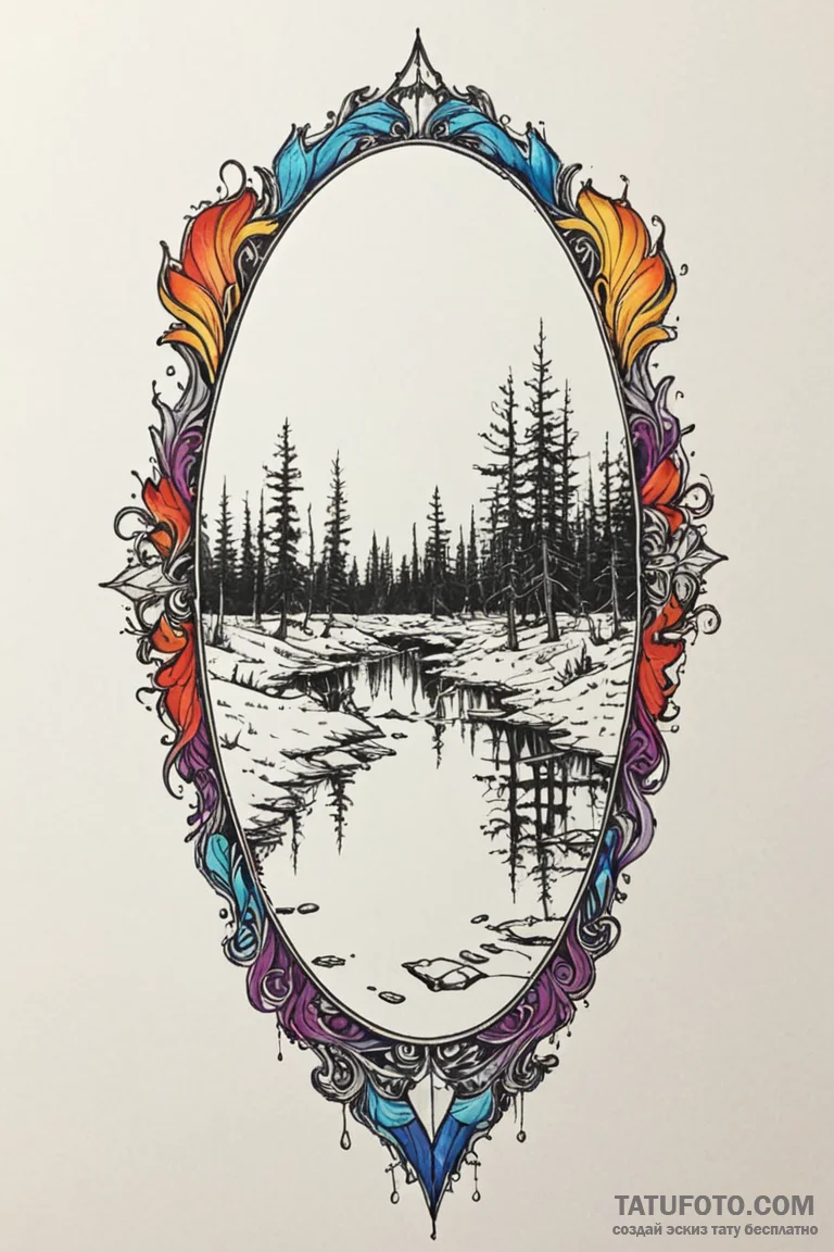 A detailed broken mirror reflection, distorte... - эскиз тату (№1750674172_1, 23.06.2025 10:22) — Tatufoto.com