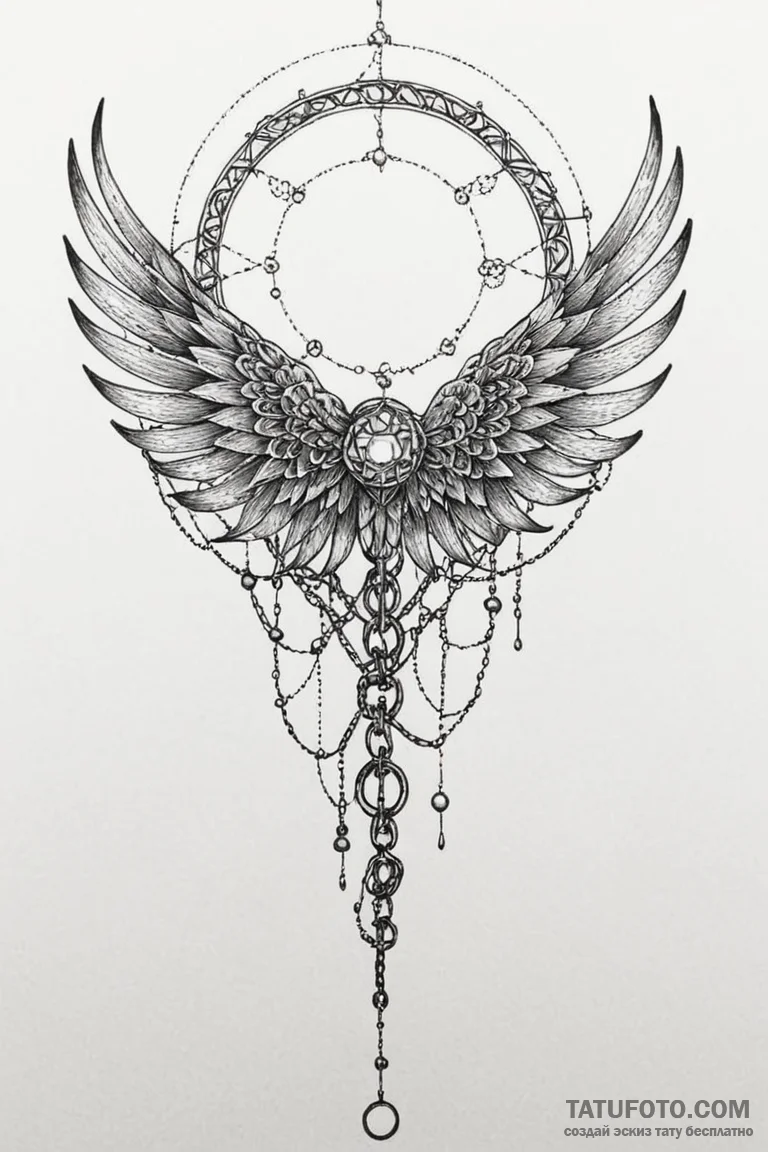 Eclipse wings wrapped in chains, concept art... - эскиз тату (№1750674277_0, 23.06.2025 10:24) — Tatufoto.com
