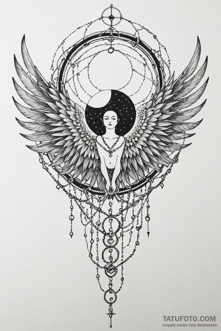 Eclipse wings wrapped in chains, concept art... - эскиз тату (№1750674277_1, 23.06.2025 10:24) — Tatufoto.com
