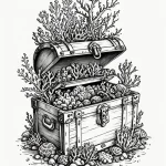 Treasure chest beneath coral reef, ink illust… — эскиз тату (№1750674986_1, 23.06.2025 10:36) — Tatufoto.com
