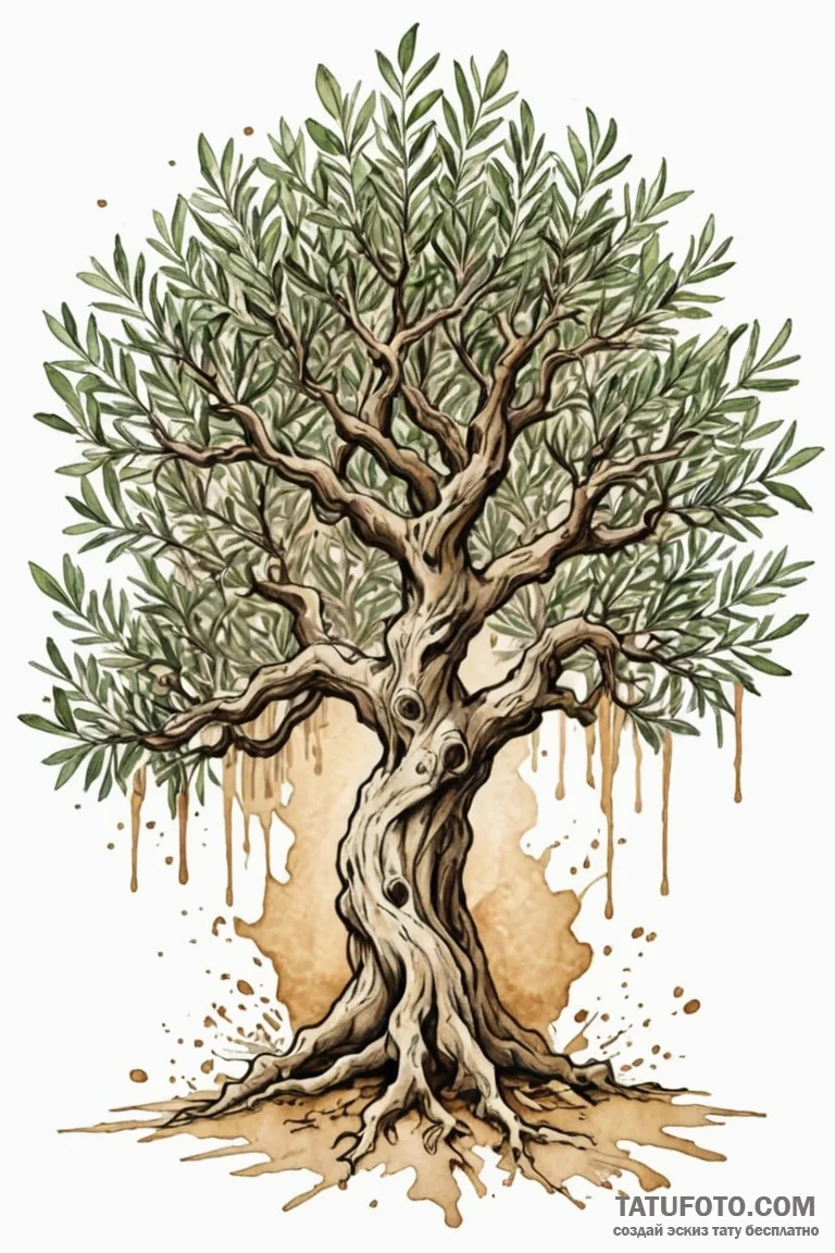 Olive tree, ancient and gnarled, symbolizing... - эскиз тату (№1750675071_0, 23.06.2025 10:37) — Tatufoto.com