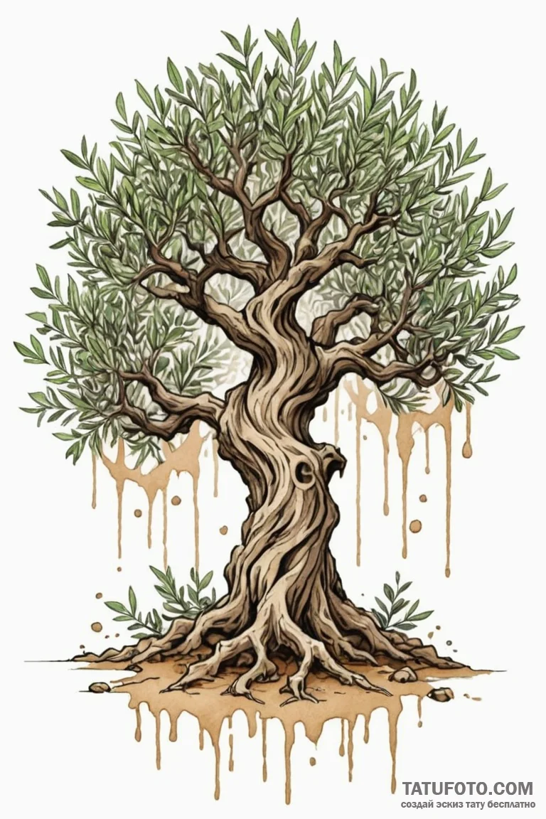 Olive tree, ancient and gnarled, symbolizing... - эскиз тату (№1750675071_1, 23.06.2025 10:37) — Tatufoto.com