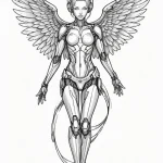 Cyborg angel with wings of steel and light, c… — эскиз тату (№1750675168_0, 23.06.2025 10:39) — Tatufoto.com