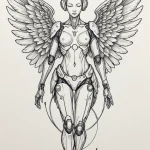Cyborg angel with wings of steel and light, c… — эскиз тату (№1750675168_1, 23.06.2025 10:39) — Tatufoto.com