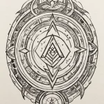 Alchemy circle with glowing runes, ink illust… — эскиз тату (№1750675729_0, 23.06.2025 10:48) — Tatufoto.com