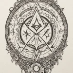 Alchemy circle with glowing runes, ink illust… — эскиз тату (№1750675729_1, 23.06.2025 10:48) — Tatufoto.com