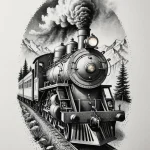 Train, classic steam engine, on a long journe… — эскиз тату (№1750675826_0, 23.06.2025 10:50) — Tatufoto.com