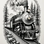 Train, classic steam engine, on a long journe… — эскиз тату (№1750675826_1, 23.06.2025 10:50) — Tatufoto.com