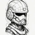 Dystopian soldier’s helmet with a cracked, ho… — эскиз тату (№1750675904_0, 23.06.2025 10:51) — Tatufoto.com