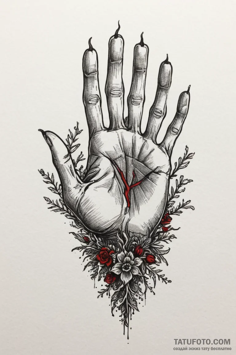 Bone hand rising from soil, tattoo flash shee... - эскиз тату (№1750677817_0, 23.06.2025 11:23) — Tatufoto.com
