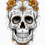Sugar skull decorated with marigolds and cobw… — эскиз тату (№1750677913_0, 23.06.2025 11:25) — Tatufoto.com