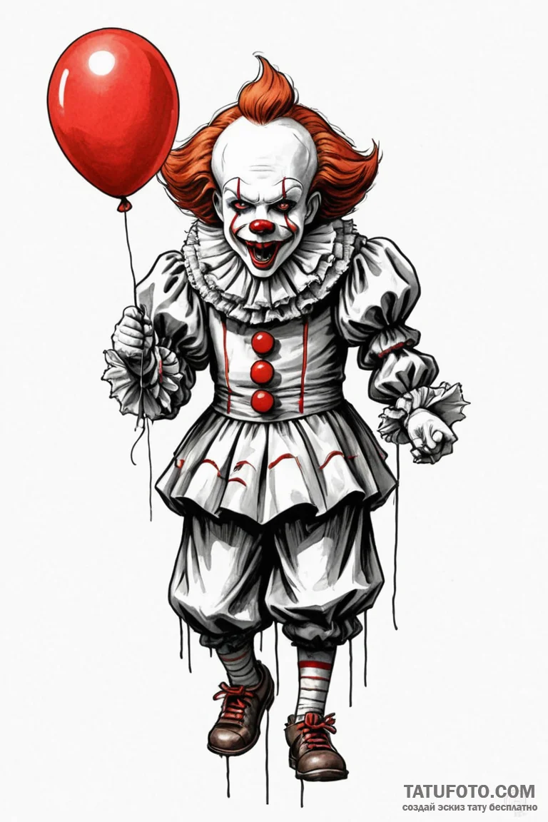 A trash polka tattoo of pennywise the dancing... - эскиз тату (№1750678781_0, 23.06.2025 11:39) — Tatufoto.com