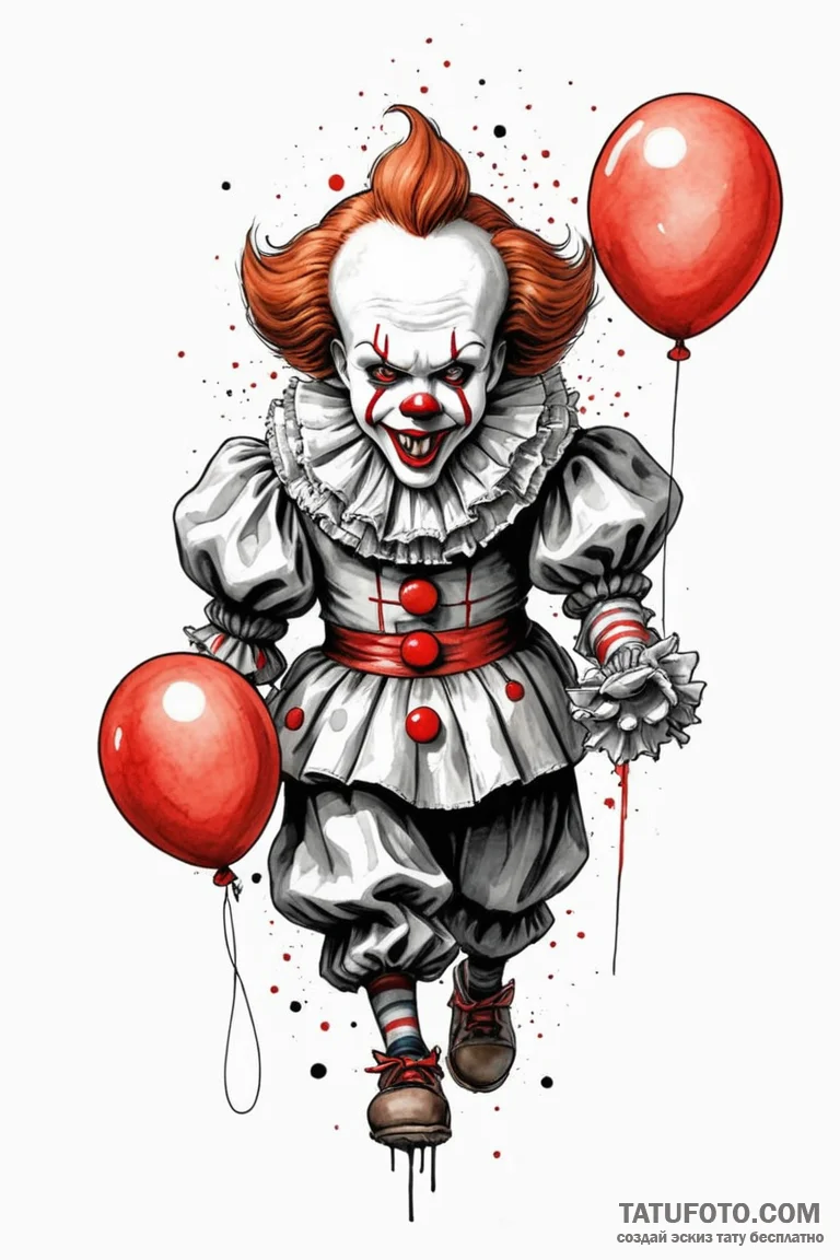 A trash polka tattoo of pennywise the dancing... - эскиз тату (№1750678781_1, 23.06.2025 11:39) — Tatufoto.com