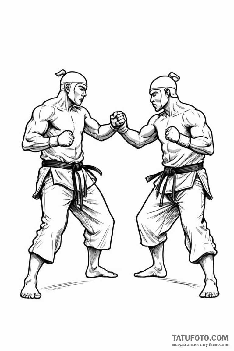 A linework tattoo of two figures sparring in... - эскиз тату (№1750678861_0, 23.06.2025 11:41) — Tatufoto.com