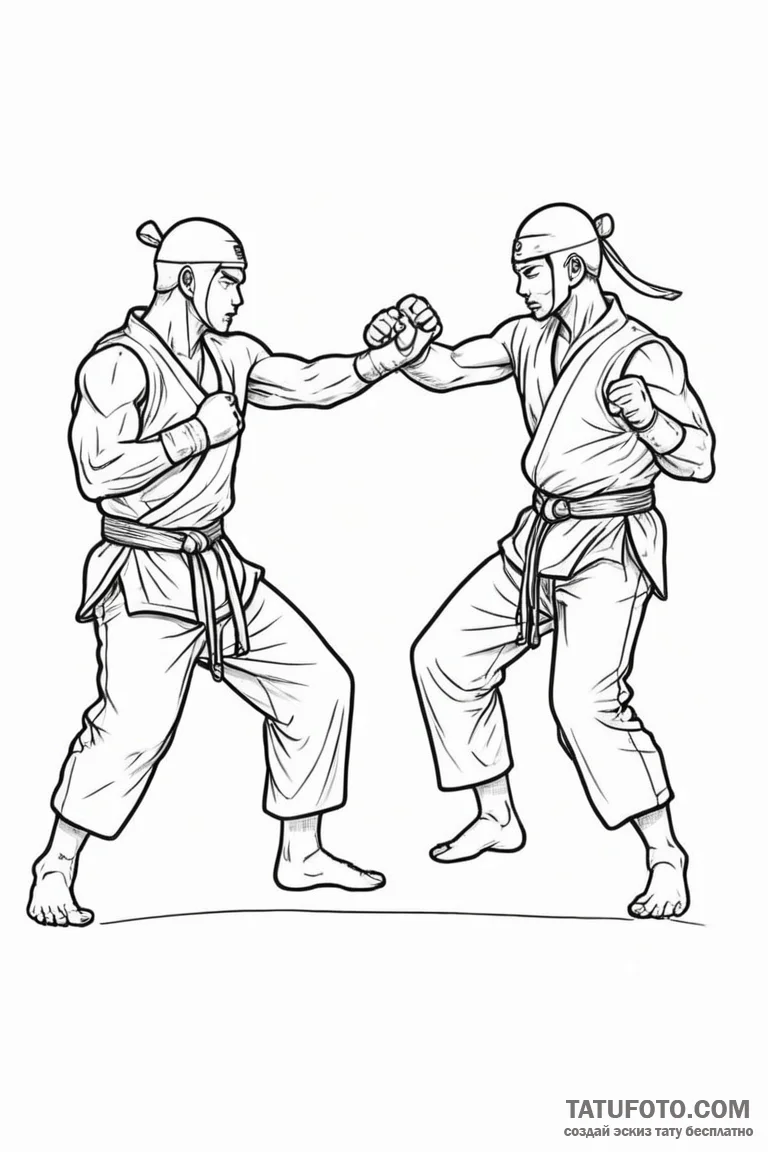 A linework tattoo of two figures sparring in... - эскиз тату (№1750678861_1, 23.06.2025 11:41) — Tatufoto.com