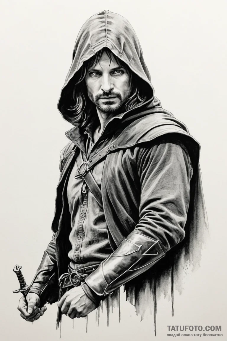 A graphic novel style portrait of aragorn as... - эскиз тату (№1750679545_1, 23.06.2025 11:52) — Tatufoto.com