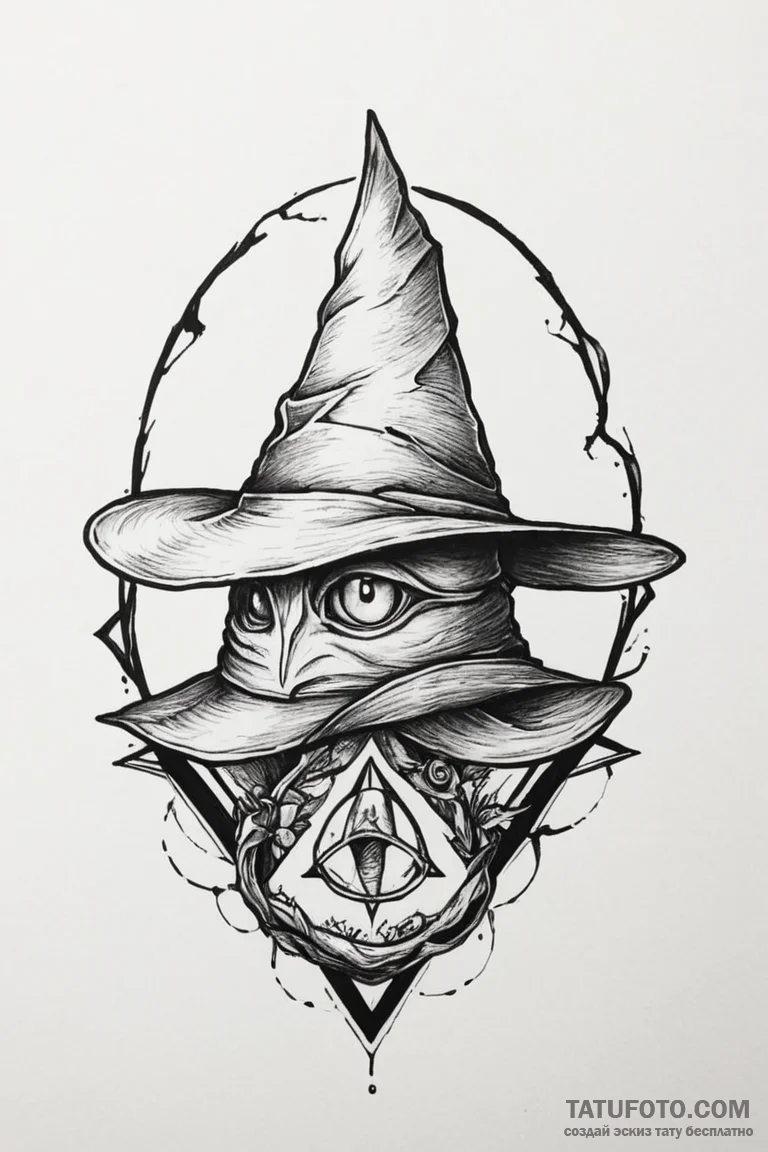 A neo-traditional tattoo of the sorting hat. - эскиз тату (№1750679622_1, 23.06.2025 11:53) — Tatufoto.com