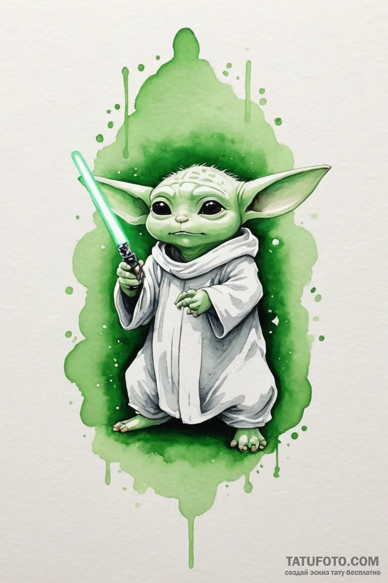 16. watercolor sketch of grogu using the forc... - эскиз тату (№1750680493_0, 23.06.2025 12:08) — Tatufoto.com