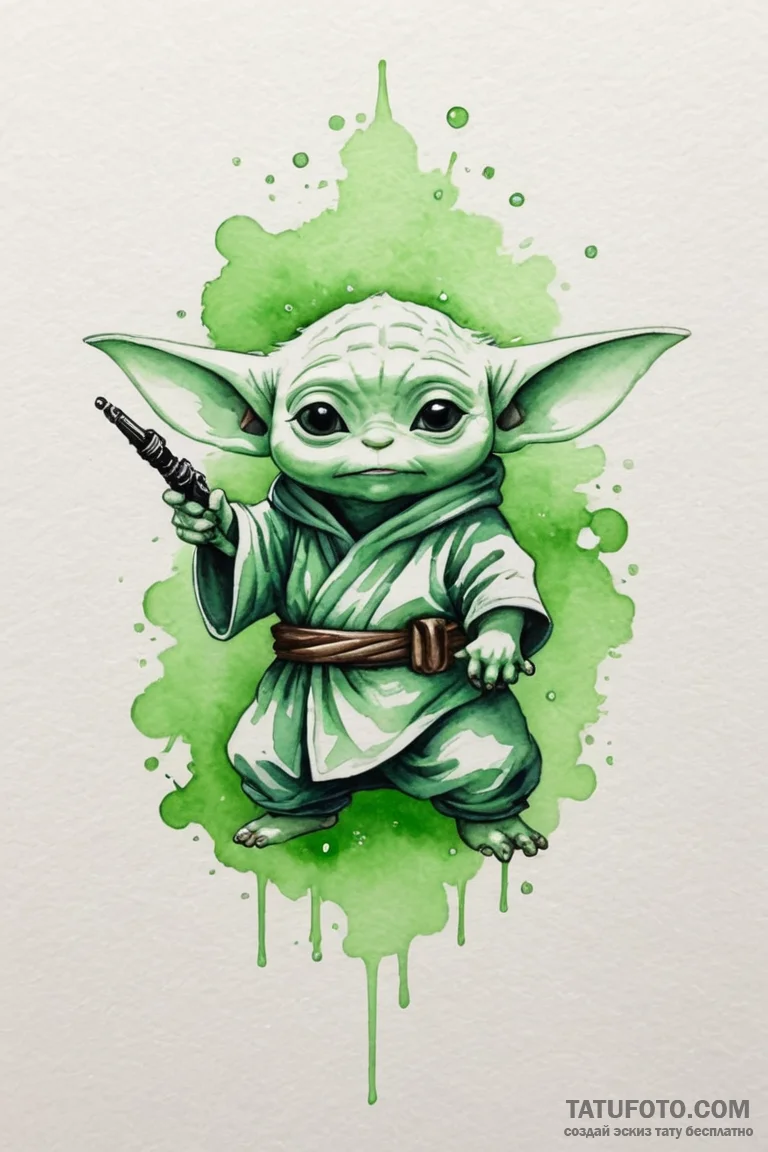 16. watercolor sketch of grogu using the forc... - эскиз тату (№1750680493_1, 23.06.2025 12:08) — Tatufoto.com