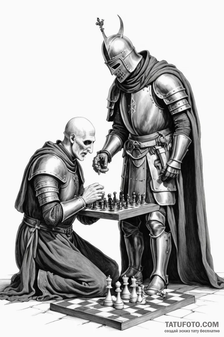 A sketch of the seventh seal, the knight play... - эскиз тату (№1750681445_0, 23.06.2025 12:24) — Tatufoto.com