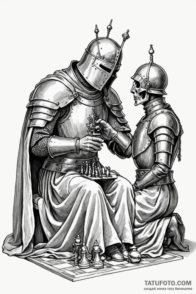 A sketch of the seventh seal, the knight play... - эскиз тату (№1750681445_1, 23.06.2025 12:24) — Tatufoto.com