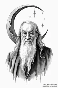 A sketch of professor dumbledore, with his ha... - эскиз тату (№1750681520_0, 23.06.2025 12:25) — Tatufoto.com