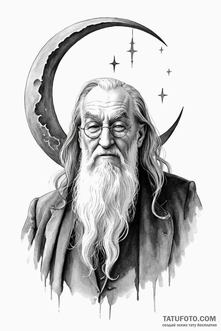 A sketch of professor dumbledore, with his ha... - эскиз тату (№1750681520_0, 23.06.2025 12:25) — Tatufoto.com